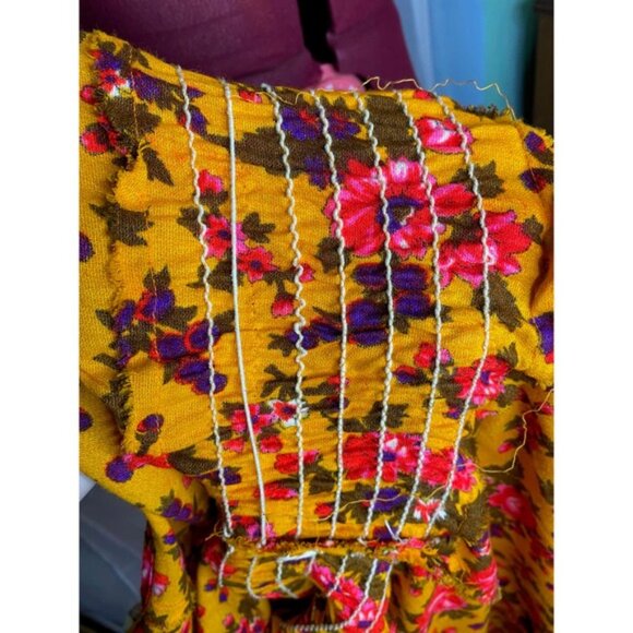 1970s peasant dress floral boho flowerpower mustard pink - Picture 7 of 13